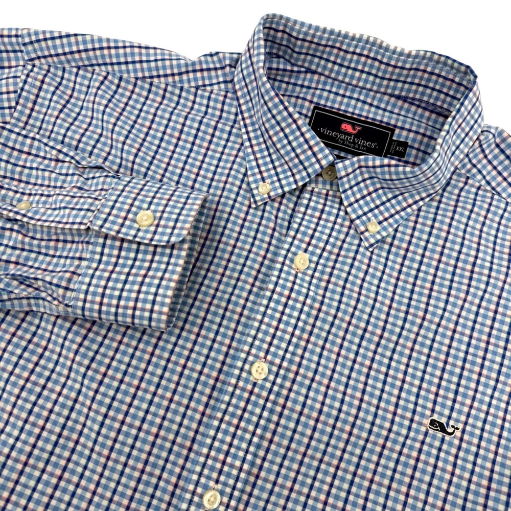 Vineyard Vines Button Down Mens XXL Blue Check Slim Fit Whale Shirt Long Sleeve